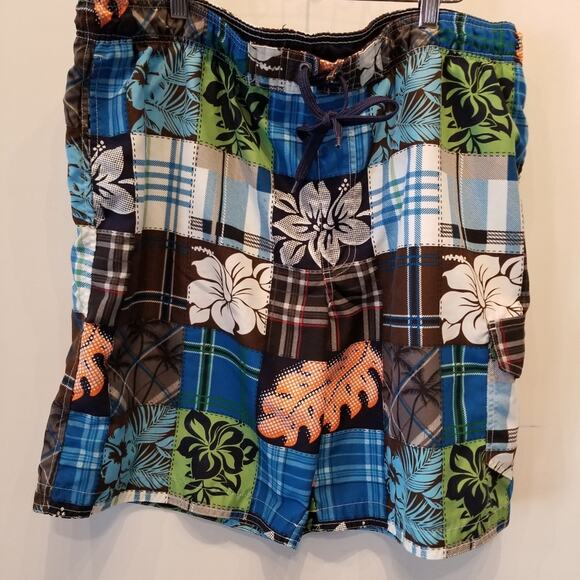 Sonoma Men's Swim Trunks Blue Tropical Print Hawaiian Coastal Shorts Size L - Picture 2 of 10